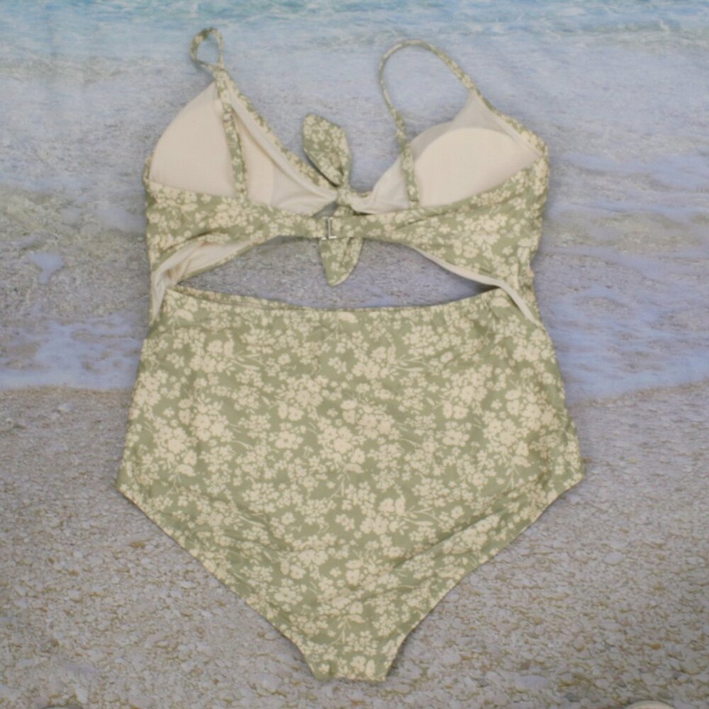 LC LAUREN CONRAD Swim Suit Floral Swimsuit Green Cream Coquette Girl X-Large - Picture 4 of 16
